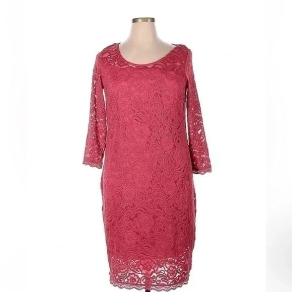 Jessica Simpson Dark Barbie Pink Lace Overlay Cocktail Dress Plus Size 1X - Picture 2 of 5